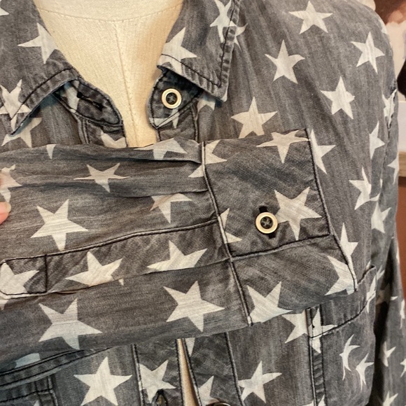 Rails women’s chambray stars gray wash & white button up M Lyocell collar shirt - Picture 4 of 13